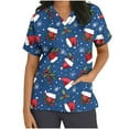 thumbnail image 1 of Xfvqtps Christmas Scrub Tops for Women Soft V-Neck Scrubs Comfortable Nursing Uniforms Christmas Printed Short Sleeve Top Protective Clothing Working Uniforms with Pockets Blue, 1 of 5
