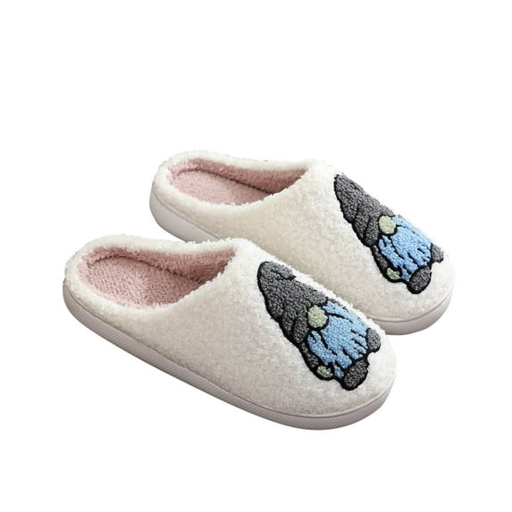 Xfvqtps Christmas Slippers Fuzzy Slippers for Women Gnomes Print Cute Fleece Lining Soft Thick Sole Memory Foam Slip on Non-Slip Comfortable Cozy Warm Winter House Slippers