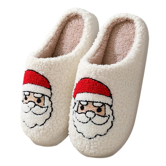 Xfvqtps Christmas Slippers Fuzzy Slippers for Womens Cute Santa Claus Elk Deer Fleece Lined Flat Thick Bottom Memory Foam Close Toe Comfortable Non-Slip Warm Winter House Slippers Red