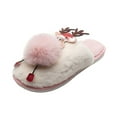 thumbnail image 1 of Xfvqtps Christmas Slippers Fuzzy Slippers for Womens Fluffy Plush Cute Elk Deer Hair Ball Memory Foam Flat Thick Bottom Close Toe Comfortable Non-Slip Warm Winter House Slippers Pink, 1 of 6