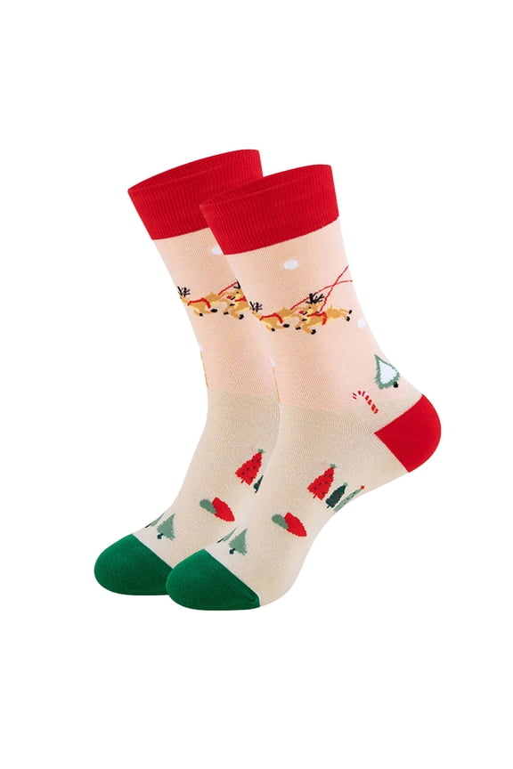 Christmas Socks for Womens Mid Tube Cute Santa Claus Snowman Christmas Tree Christmas Party Decoration Comfortable Soft Cozy Indoor Warm Winter Socks Beige