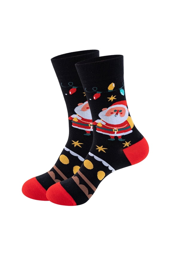 Christmas Socks for Womens Mid Tube Cute Santa Claus Snowman Christmas Tree Christmas Party Decoration Comfortable Soft Cozy Indoor Warm Winter Socks Black
