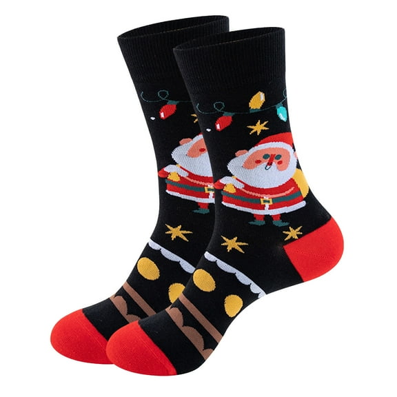 Xfvqtps Christmas Socks for Womens Mid Tube Cute Santa Claus Snowman Christmas Tree Christmas Party Decoration Comfortable Soft Cozy Indoor Warm Winter Socks Black