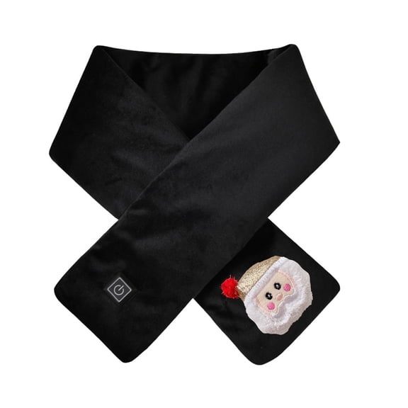 Xfvqtps Christmas USB Heated Scarf for Mens and Womens Cute Santa Claus Pin Short Solid Three Temp Setting Neck Warmer Washable Fishing Skiing Warm Winter Heating Scarves（No Power Bank） Black-01