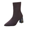 thumbnail image 1 of Xfvqtps Chunky Heel Ankle Boots for Women Knit Stretch Sock Booties Square Toe Slip on Winter Boots Comfortable Fashion Casual Shoes Brown, 1 of 9