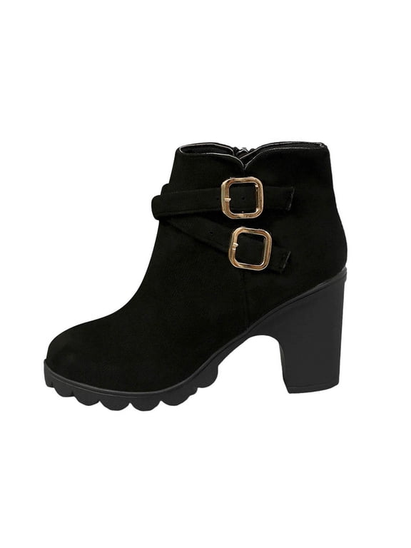 Chunky Heel Boots for Women Ankle Boots Comfortable Block Heel Winter Fashion Round Toe Side Zipper Easy on Casual Everyday Black