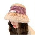 thumbnail image 1 of Xfvqtps Cloche Bucket Hats for Womens Crochet Fluffy Furry Hats Large Head Circumference Mixed Colors Versatile Fashion Warm Winter Fisherman Hat Purple, 1 of 7
