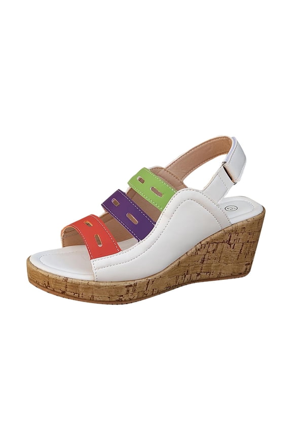 Clogs for Women Flatform Wedge Slingback Ankle Hook and Loop Strap Three Straps Colorful Open Toe Hollow out Comfortable Dressy Casual Walking Summer Clogs Sandals White