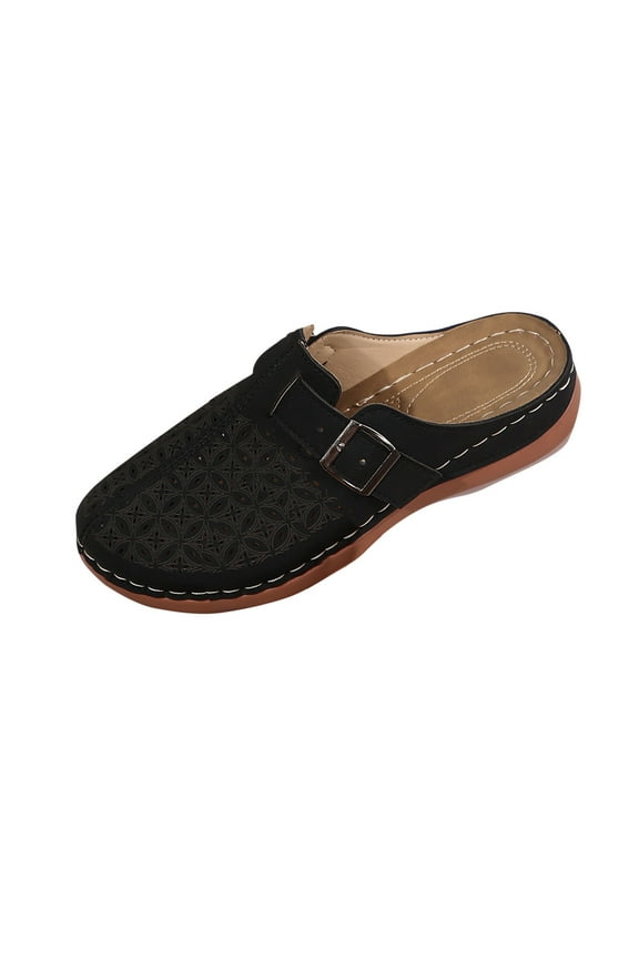 Clogs for Women Mules Slide Closed Toe Clog Buckle Decor Hollow out Breathable Comfortable Wedge Mule Black