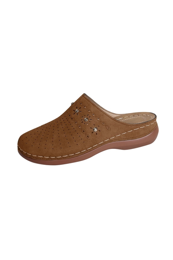 Clogs for Women Mules Slide Closed Toe Clog Hollow out Breathable Comfortable Wedge Mule Brown