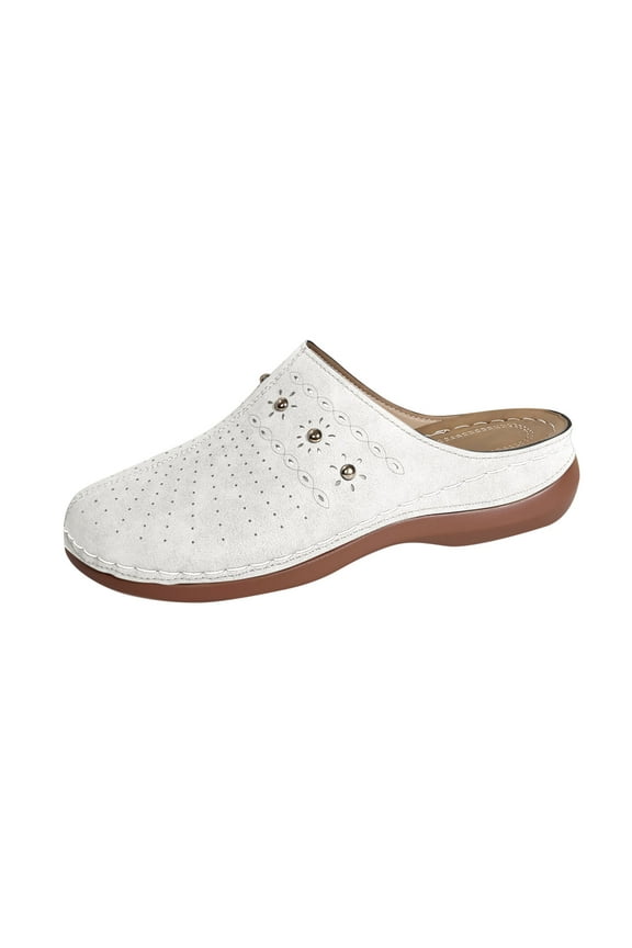Clogs for Women Mules Slide Closed Toe Clog Hollow out Breathable Comfortable Wedge Mule White