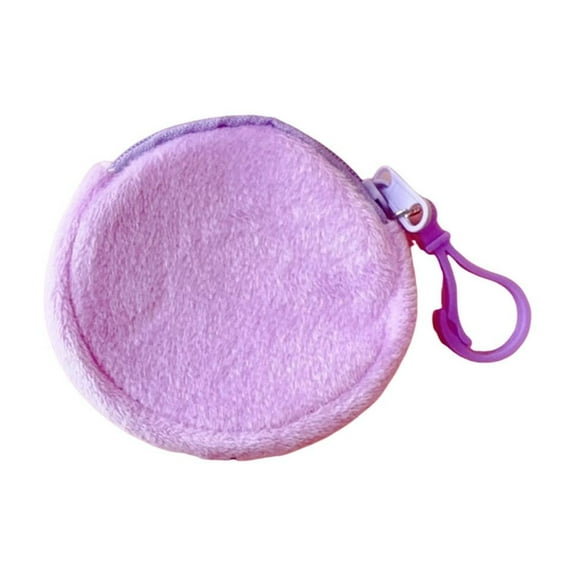 Xfvqtps Coin Purse Plush Casual Portable New Exquisite Solid Color Zipper Rotundity Mini Wallet Purple