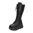 thumbnail image 1 of Xfvqtps Comfortable Flatform Winter Boots for Women Knee High Wedge Heel Boots Adjustable Lace up Side Zipper Non Slip Sole Gothic Style Black, 1 of 7