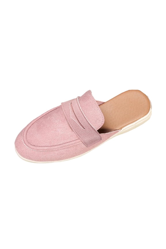 Comfortable Womens Slip on Mules Backless Loafers Casual Flats with Decorative Metal Soft Faux Leather Shoes for Everyday Wear Sliders and Slip ons Pink