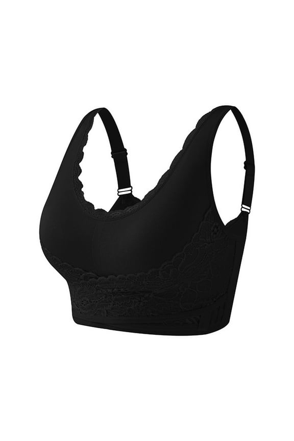 Comfy Corset Bra with Front Cross Side Buckle Lace for Older Women Full Coverage Yoga Sports Bra Black