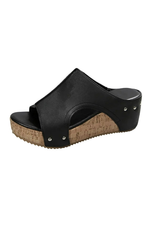 Corkys Sandals for Women Slide Sandals Side Cutout Peep Toe Summer Flatform Sandals Black