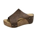 thumbnail image 1 of Xfvqtps Corkys Sandals for Women Slide Sandals Side Cutout Peep Toe Summer Flatform Sandals Brown, 1 of 9