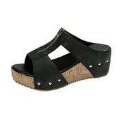 Xfvqtps Corkys Sandals for Women Slide Sandals Zipper Peep Toe Summer Flatform Sandals Black