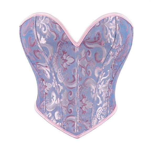 Xfvqtps Corsets for Women Back Straps Lace up Retro Print Boned Overbust Corset Bustier Shapewear Blue