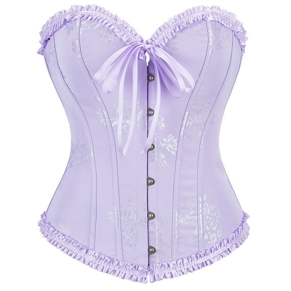 Xfvqtps Corsets for Women Floral Embroidery Lace up Front Buckle Back Straps Boned Overbust Corset Bustier Shapewear Purple