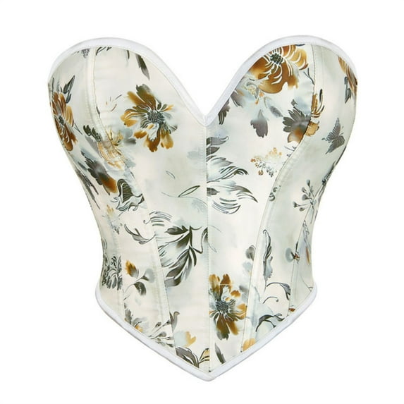 Xfvqtps Corsets for Women Floral Print Lace up Back Straps Boned Overbust Corset Bustier Shapewear Green