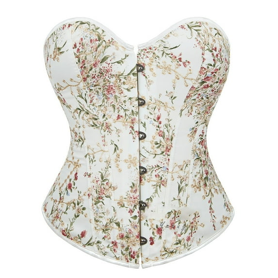 Xfvqtps Corsets for Women Renaissance Vintage Floral Lace up Front Buckle Back Straps Boned Overbust Corset Bustier Shapewear Beige