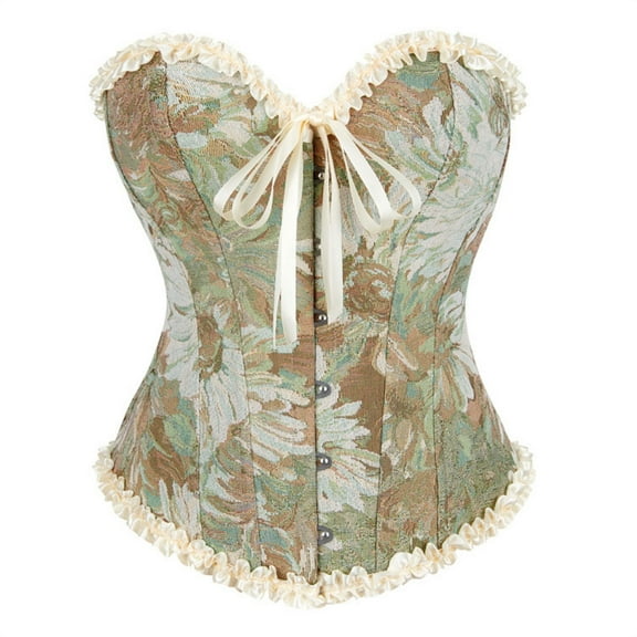 Xfvqtps Corsets for Women Renaissance Vintage Floral Lace up Front Buckle Back Straps Boned Overbust Corset Bustier Shapewear Multicolor