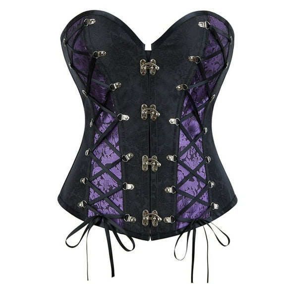 Xfvqtps Corsets for Women Renaissance Vintage Floral Lace up Grommet Boned Overbust Corset Bustier Shapewear Purple