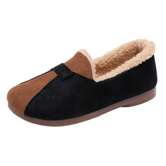 Xfvqtps Cozy Womens Moccasins Flats Shoes Plush Round Toe Slip on with Cushioned Insole Versatile Casual Shoes for Work Leisure Black