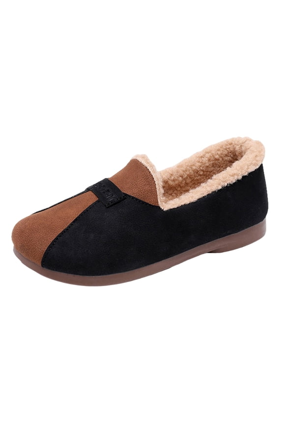 Cozy Womens Moccasins Flats Shoes Plush Round Toe Slip on with Cushioned Insole Versatile Casual Shoes for Work Leisure Black