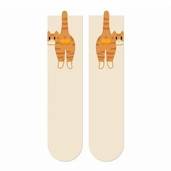 Xfvqtps Crew Socks Long Tube Cute Cats Socks with Balls Soft Comfortable Breathable Funny Cats Socks for Women White