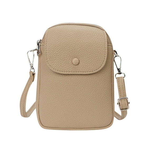 Xfvqtps Crossbody Bags for Women Vertical Phone Bag Adjustable Strap Zipper Solid Color Versatile Leather Shoulder Messenger Bag Khaki