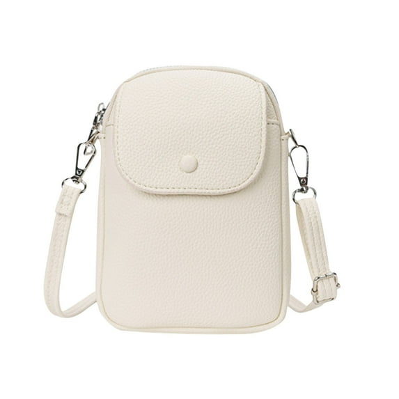 Xfvqtps Crossbody Bags for Women Vertical Phone Bag Adjustable Strap Zipper Solid Color Versatile Leather Shoulder Messenger Bag White