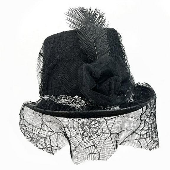 Xfvqtps Elegant Magicians Hat with Lace Flower for Unisex Fashion Accessory Stylish Lady Panama Hats Black-02