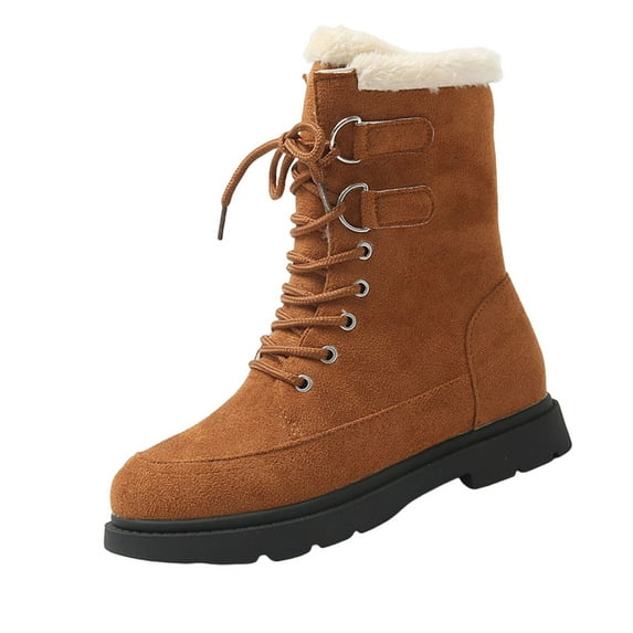 Xfvqtps Fashion Winter Boots for Women Casual Chunky Sole Lace up Ankle Booties Warm Furry Lined Non Slip Shoes Brown