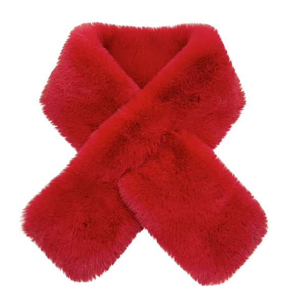 Xfvqtps Faux Fur Scarf for Men and Women Short Solid Color Furry Neck Warmer Cozy Soft Comfortable Thickened Windproof Coldproof Warm Winter Scarves Red