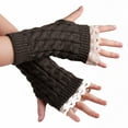 thumbnail image 1 of Xfvqtps Fingerless Gloves for Womens Lace Thumb Hole Ribbed Medium Length Arm Warmer Knitting Crochet Solid Color Fashion Thermal Warm Winter Mittens Dark Gray, 1 of 4