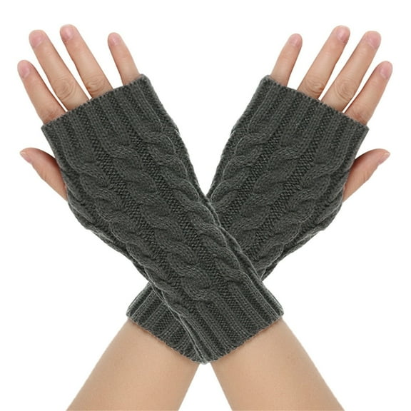 Xfvqtps Fingerless Gloves for Womens Thumb Hole Ribbed Mid-Length Arm Warmer Knitting Crochet Solid Color Fashion Thermal Warm Winter Mittens Dark Gray