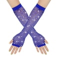 thumbnail image 1 of Xfvqtps Fingerless Gloves for Womens Mesh Thumb Hole Long Rhinestone Biling Solid Color Stretch Fashion Party Mittens Blue, 1 of 5