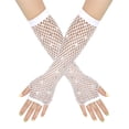 thumbnail image 1 of Xfvqtps Fingerless Gloves for Womens Mesh Thumb Hole Long Rhinestone Biling Solid Color Stretch Fashion Party Mittens White, 1 of 4