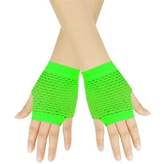 Xfvqtps Fingerless Gloves for Womens Mesh Thumb Hole Short Hollow Out Solid Color Stretch Fashion Party Mittens Green