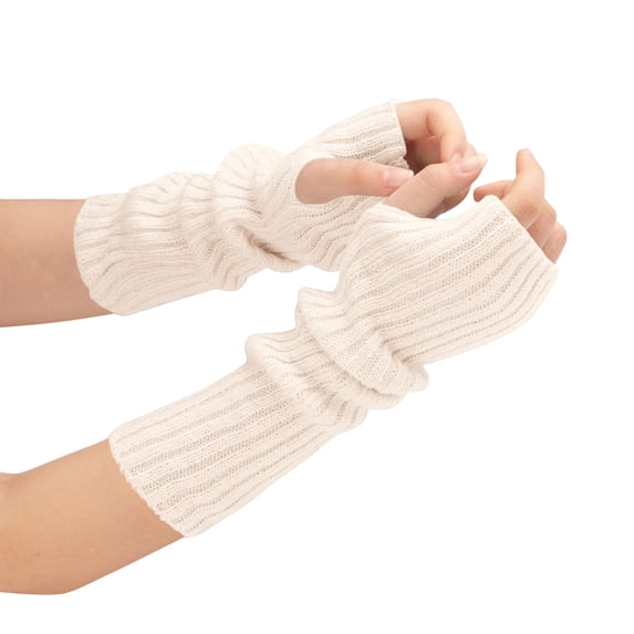 Xfvqtps Fingerless Gloves for Womens Thumb Hole Arm Knitting Crochet Solid Color Fashion Thermal Warm Winter Mittens White