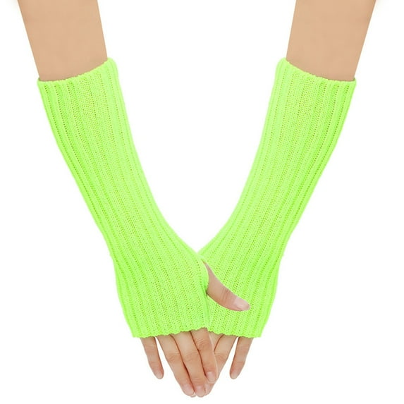 Xfvqtps Fingerless Gloves for Womens Thumb Hole Knitting Crochet Long Arm Warmer Solid Color Fashion Thermal Warm Winter Mittens Green