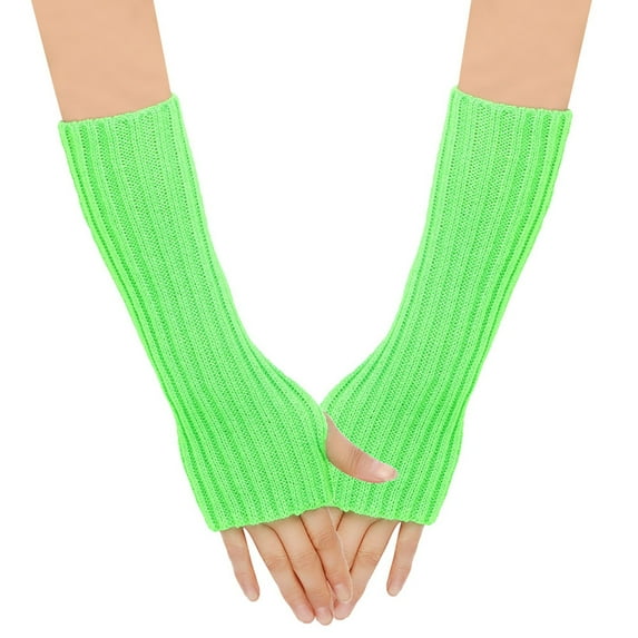 Xfvqtps Fingerless Gloves for Womens Thumb Hole Knitting Crochet Long Arm Warmer Solid Color Fashion Thermal Warm Winter Mittens Green