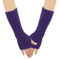thumbnail image 1 of Xfvqtps Fingerless Gloves for Womens Thumb Hole Knitting Crochet Long Arm Warmer Solid Color Fashion Thermal Warm Winter Mittens Purple, 1 of 4