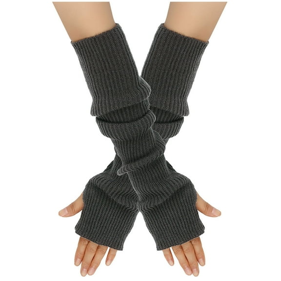 Xfvqtps Fingerless Gloves for Womens Thumb Hole Long Arm Warmer Knitting Crochet Solid Color Fashion Thermal Warm Winter Mittens Dark Gray