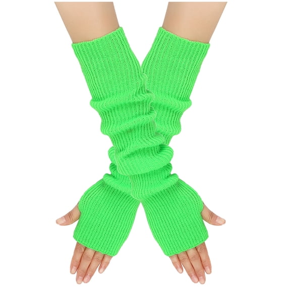 Xfvqtps Fingerless Gloves for Womens Thumb Hole Long Arm Warmer Knitting Crochet Solid Color Fashion Thermal Warm Winter Mittens Green