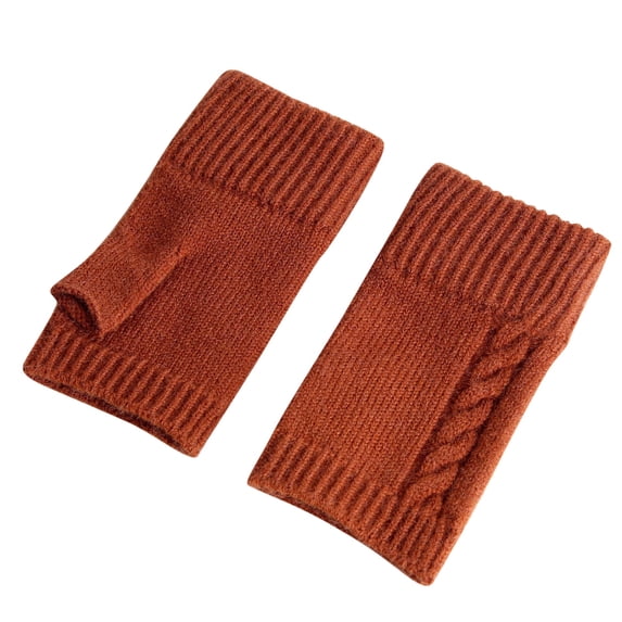 Xfvqtps Fingerless Gloves for Womens Thumb Hole Short Knitting Crochet Arm Warmer Solid Color Fashion Thermal Warm Winter Mittens Brown