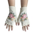 thumbnail image 1 of Xfvqtps Fingerless Gloves for Womens Thumb Hole Wrist Knitting Crochet Flower Embroidery Hollow Out Lace Fashion Thermal Warm Winter Mittens White, 1 of 5