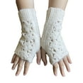 thumbnail image 1 of Xfvqtps Fingerless Gloves for Womens Thumb Hole Wrist Knitting Crochet Flower Hollow Out Solid Color Fashion Thermal Warm Winter Mittens White, 1 of 9